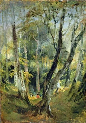 Ein Buchenwald mit Zigeunern in der Ferne, ca. 1799-1801